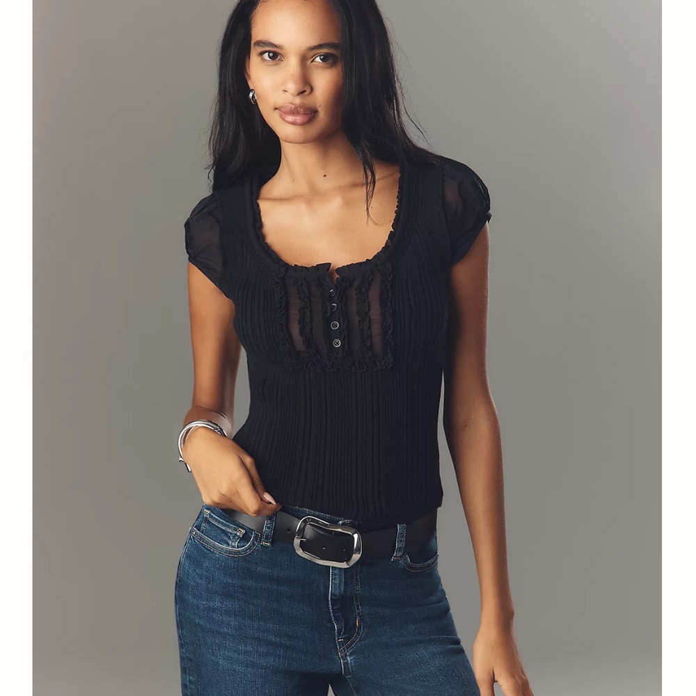 Anthropologie Maeve Scoop-Neck Ruffle Knit Top